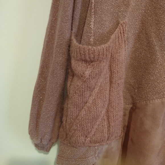 Anthropologie Belle France Mauve Oversized asymmetrical chiffon knit pocket top - Picture 5 of 7